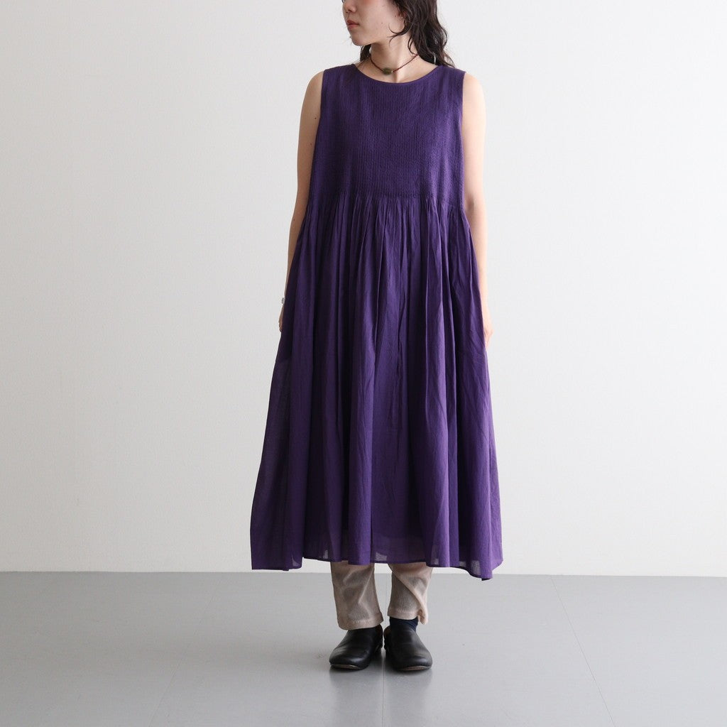 80s ORGANIC COTTON VOILE NO/SLEEVE PULLOVER DRESS WITH MINI PINTUCK #2700 PURPLE [NMDS26244]