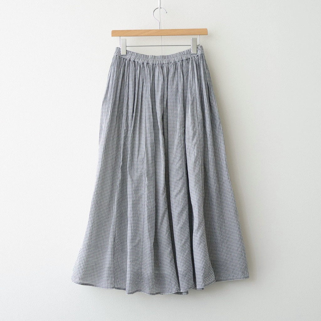 HANDWOVEN COTTON/SILK SMALL GINGHAM CHECK GATHERED SKIRT #9691 GREY(OFF.WHITE×GREY) [INMDS26026]