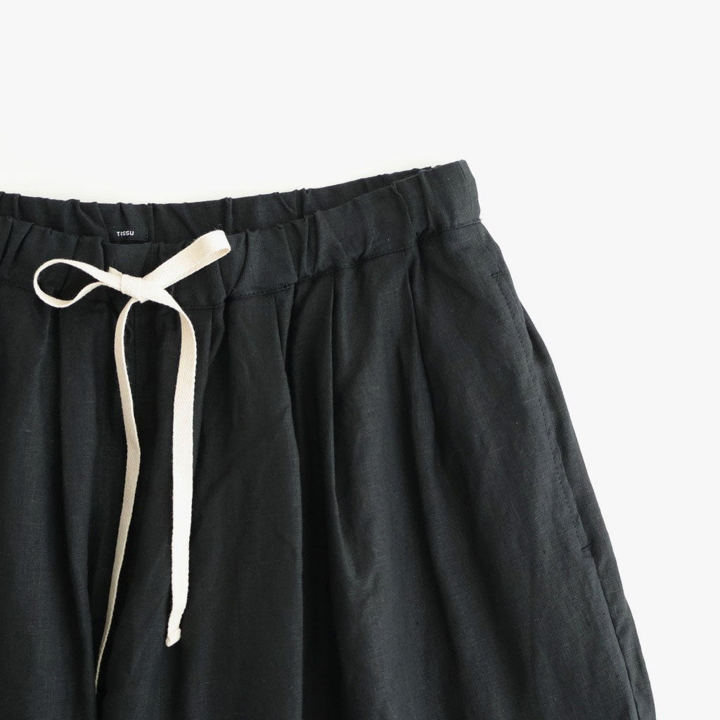 フレンチリネン/東炊きストライプ ギャザータックPT #001 クロ [TS260PT074]