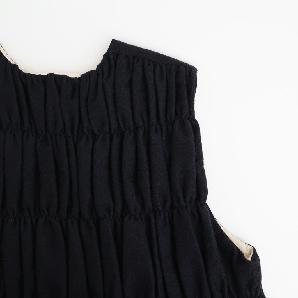 COTTON WOOL SHIRRING VEST #Black [no.7701]