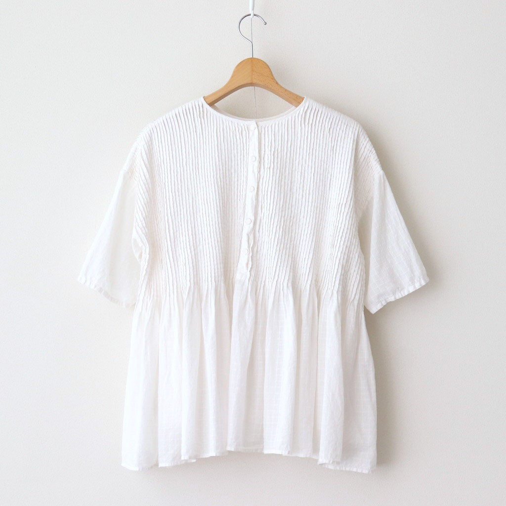 80s ORGANIC DOBIE CHECK(OVERDYE) CREW-NECK P/O HALF/SL SHIRT WITH PINTUCK #9170 MINRAL WHITE [NMDS25251D]