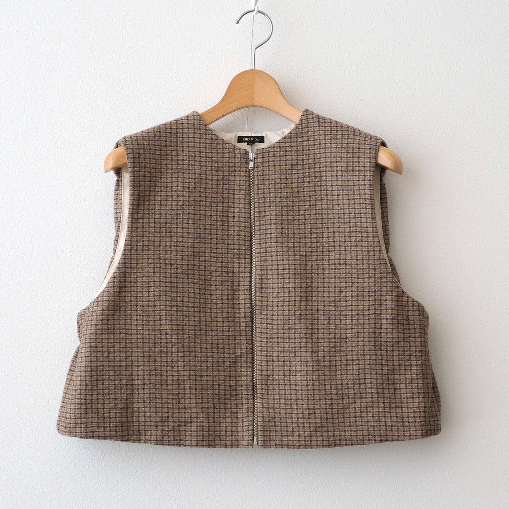 COTTON WOOL SHIRRING VEST #Check [no.7701]