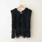 夜を紡ぐ Knitted fringe vest #black [TLF-126-hkn002]