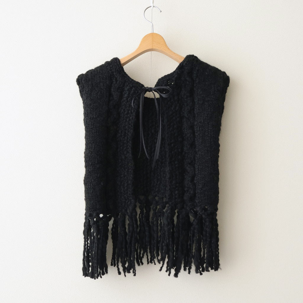 夜を紡ぐ Knitted fringe vest #black [TLF-126-hkn002]