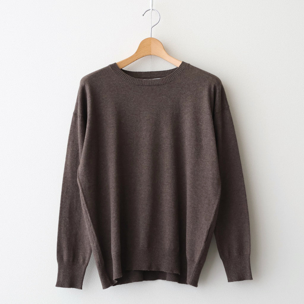 14GG 2PLY PLAIN STITCH COTTON/WOOL/CASHMER CREW-NECK PULLOVER #8600 BROWN [GNSL24542]