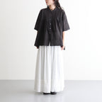 80s VOILE PLAIN WITH CUT WORK LACE BANDED COLLAR PINTUCK SHIRTS #9900 BLACK [INSL26341]