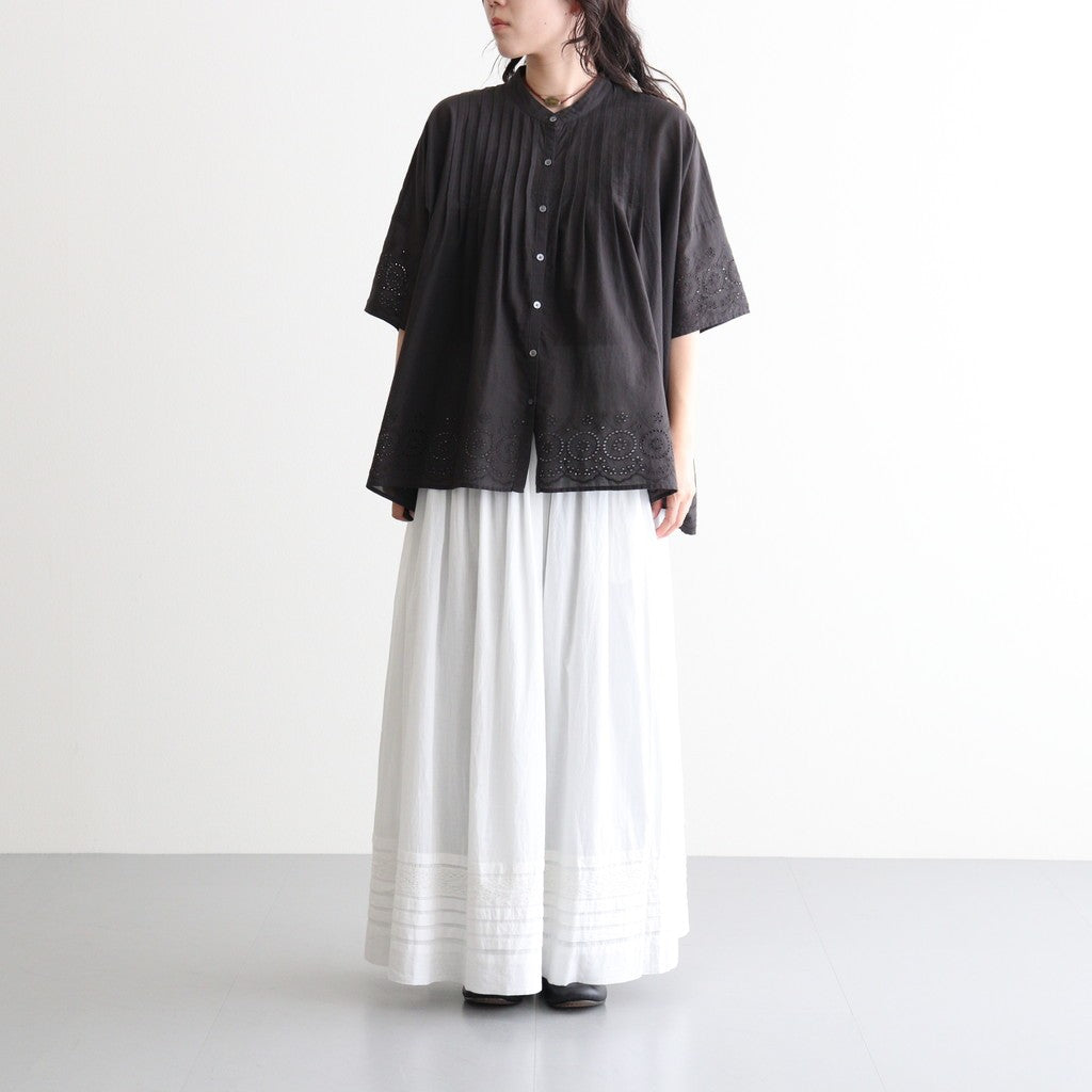 80s VOILE PLAIN WITH CUT WORK LACE BANDED COLLAR PINTUCK SHIRTS #9900 BLACK [INSL26341]