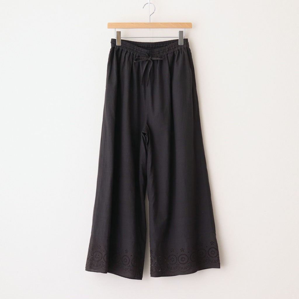80s VOILE PLAIN WITH CUT WORK LACE EASY PANTS #9900 BLACK [INSL23224]