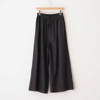 80s VOILE PLAIN WITH CUT WORK LACE EASY PANTS #9900 BLACK [INSL23224]