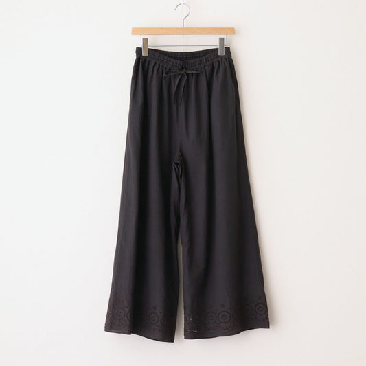 80s VOILE PLAIN WITH CUT WORK LACE EASY PANTS #9900 BLACK [INSL23224]