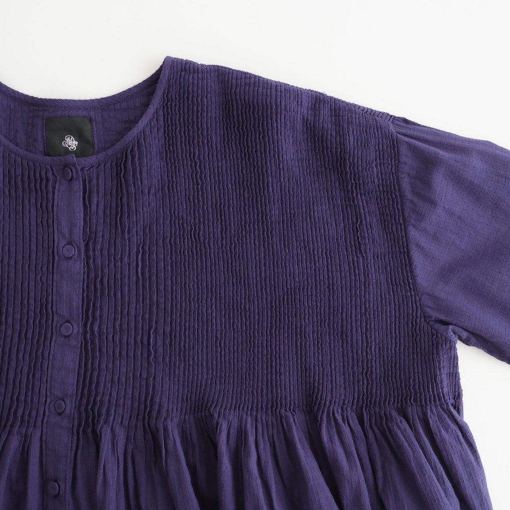 80s ORGANIC MICRO CHECK OVERDYE CREW-NECK BUTTON SHIRT WITH MINI PINTUCK #2813 PURPLE (D.PURPLE) [NMDS26233D]