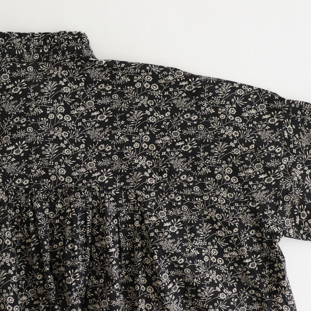 COTTON SLUB SMALL FLOWER PRINT FRILL COLLAR SHIRT WITH GATHER #9982 BLK (BLACK x BEIGE PRINT) [NSL25571]