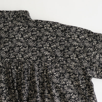 COTTON SLUB SMALL FLOWER PRINT FRILL COLLAR SHIRT WITH GATHER #9982 BLK (BLACK x BEIGE PRINT) [NSL25571]