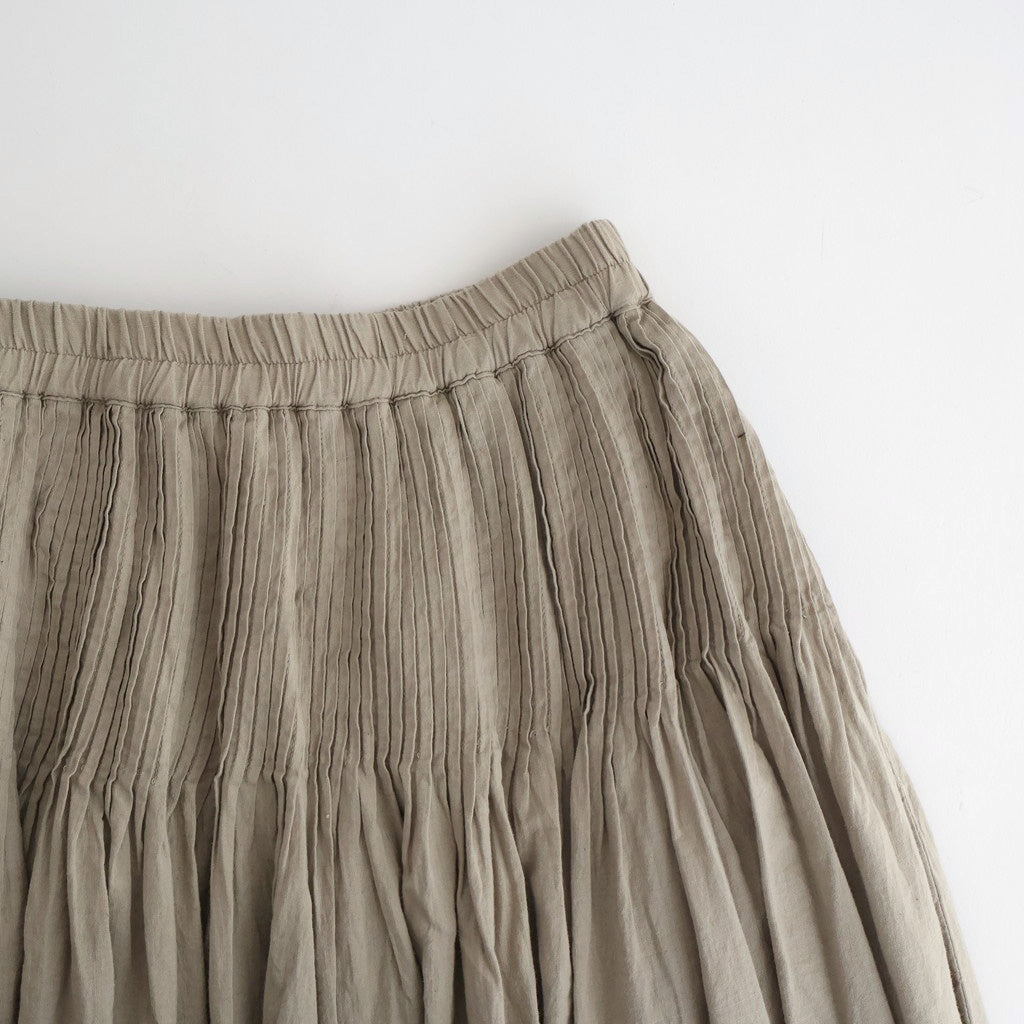 HANDWOVEN HEAVY COTTON PLAIN FLARED SKIRT WITH PINTUCK #8300 BEIGE/BLACK SELVAGE [INMDS25725]