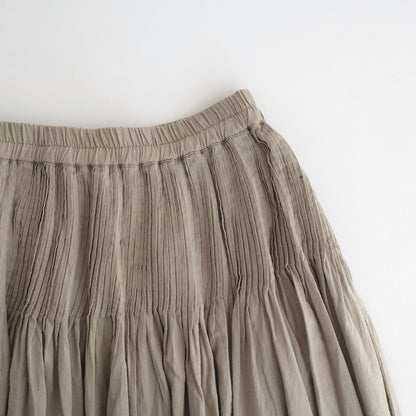 HANDWOVEN HEAVY COTTON PLAIN FLARED SKIRT WITH PINTUCK #8300 BEIGE/BLACK SELVAGE [INMDS25725]