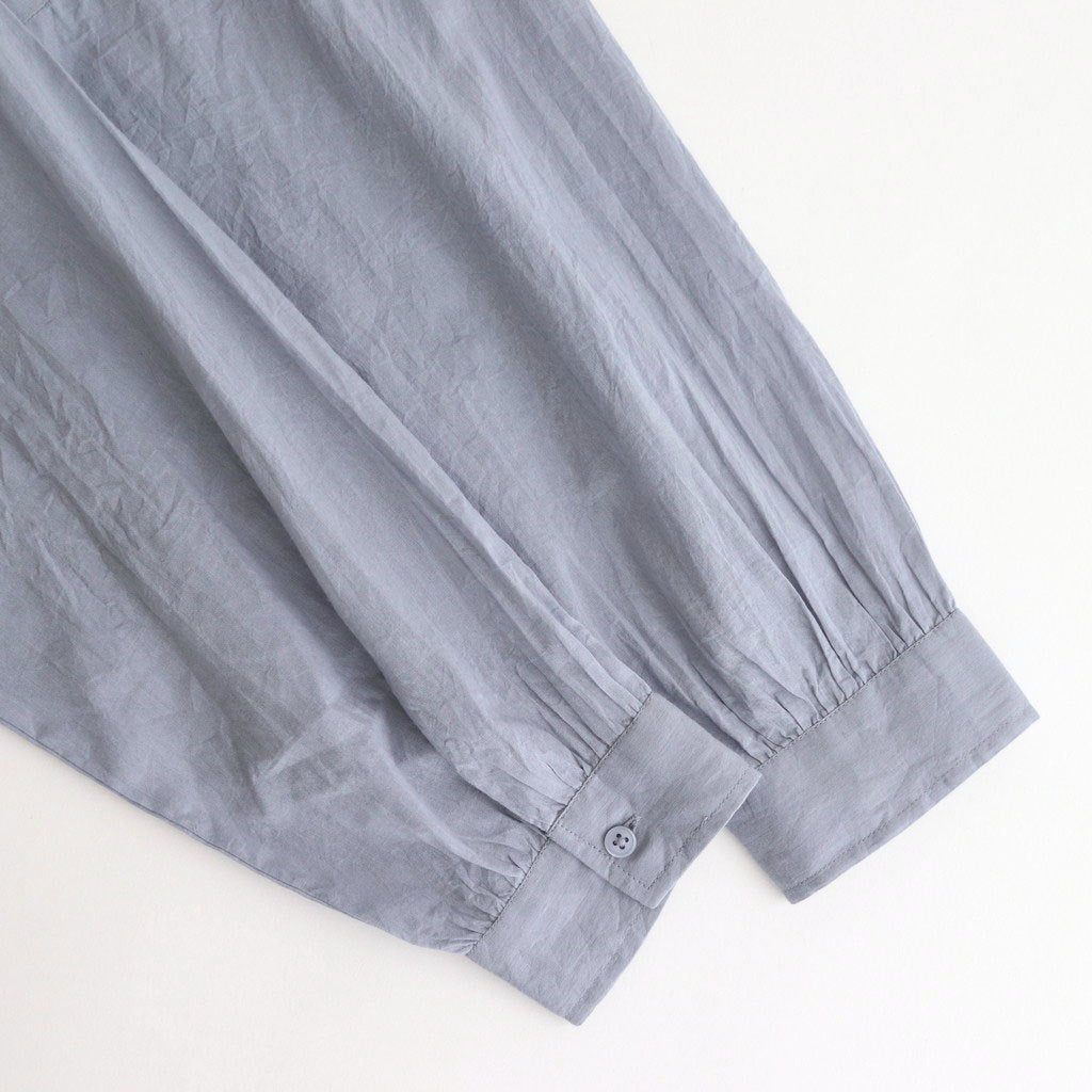 80s COTTON VOILE PLAIN BANDED COLLAR GATHER SHIRT #3300 SAX BLUE [NSL25041]