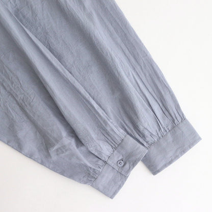 80s COTTON VOILE PLAIN BANDED COLLAR GATHER SHIRT #3300 SAX BLUE [NSL25041]