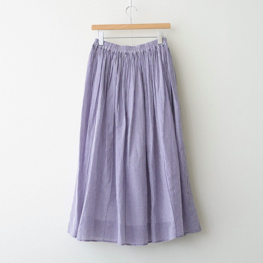 HANDWOVEN COTTON/SILK SMALL GINGHAM CHECK GATHERED SKIRT #2891 PURPLE(OFF.WHITE×PURPLE) [INMDS26026]