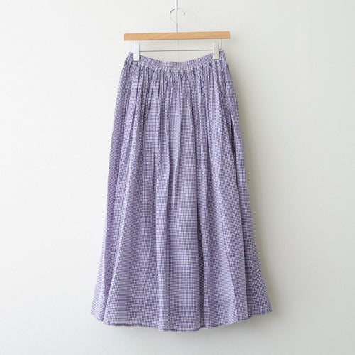 HANDWOVEN COTTON/SILK SMALL GINGHAM CHECK GATHERED SKIRT #2891 PURPLE(OFF.WHITE×PURPLE) [INMDS26026]