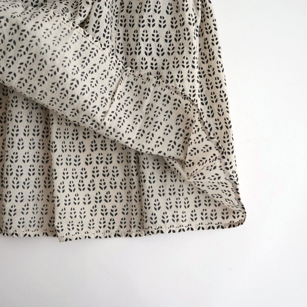 80s VOILE LITTLE TREE BLOCK PRINT MINI PINTUCK BANDED COLLAR SHIRTS #9199 MILKY.GREY/BLACK PRINT [INMDS26722]