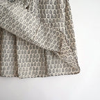 80s VOILE LITTLE TREE BLOCK PRINT MINI PINTUCK BANDED COLLAR SHIRTS #9199 MILKY.GREY/BLACK PRINT [INMDS26722]