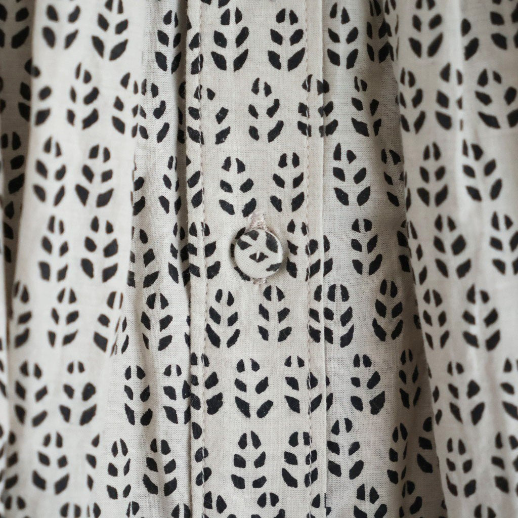 80s VOILE LITTLE TREE BLOCK PRINT MINI PINTUCK BANDED COLLAR SHIRTS #9199 MILKY.GREY/BLACK PRINT [INMDS26722]