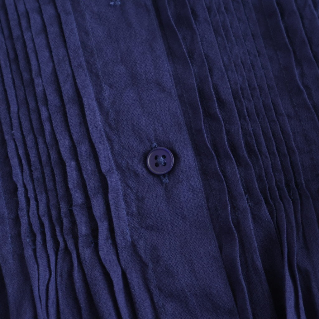 80s COTTON VOILE PLAIN BANDED COLLAR FRENCH/SL PINTUCK SHIRT #3800 NVY (BRIGHT NAVY) [NSL26022]