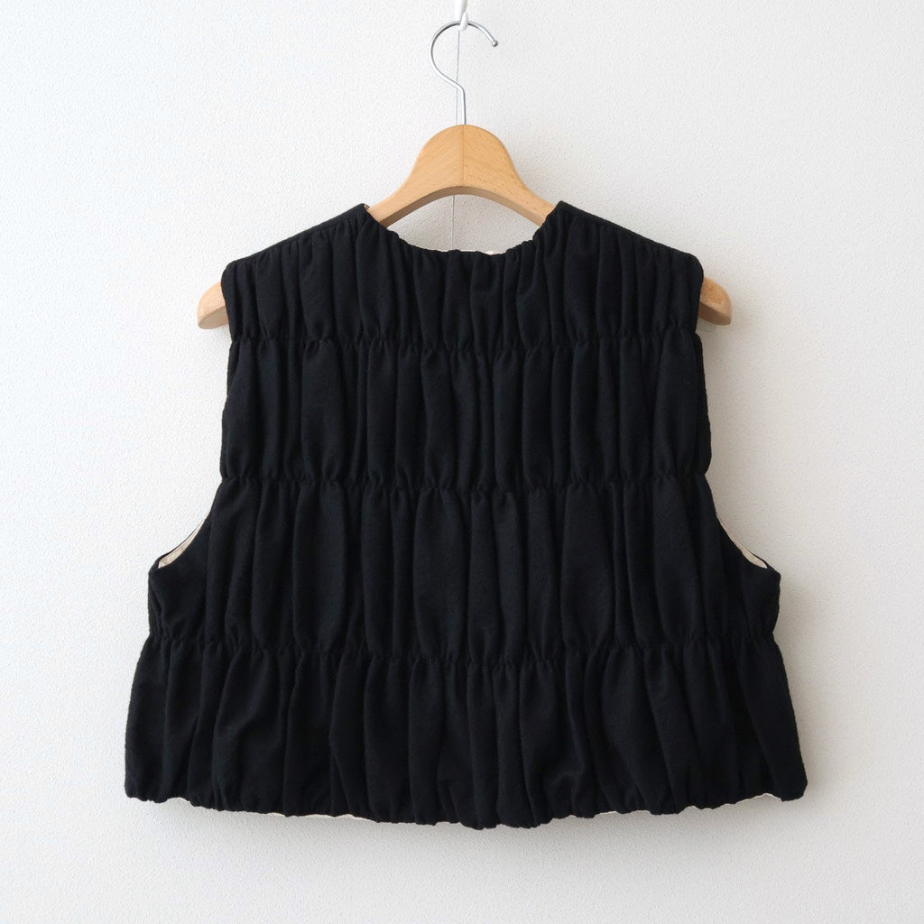 COTTON WOOL SHIRRING VEST #Black [no.7701]