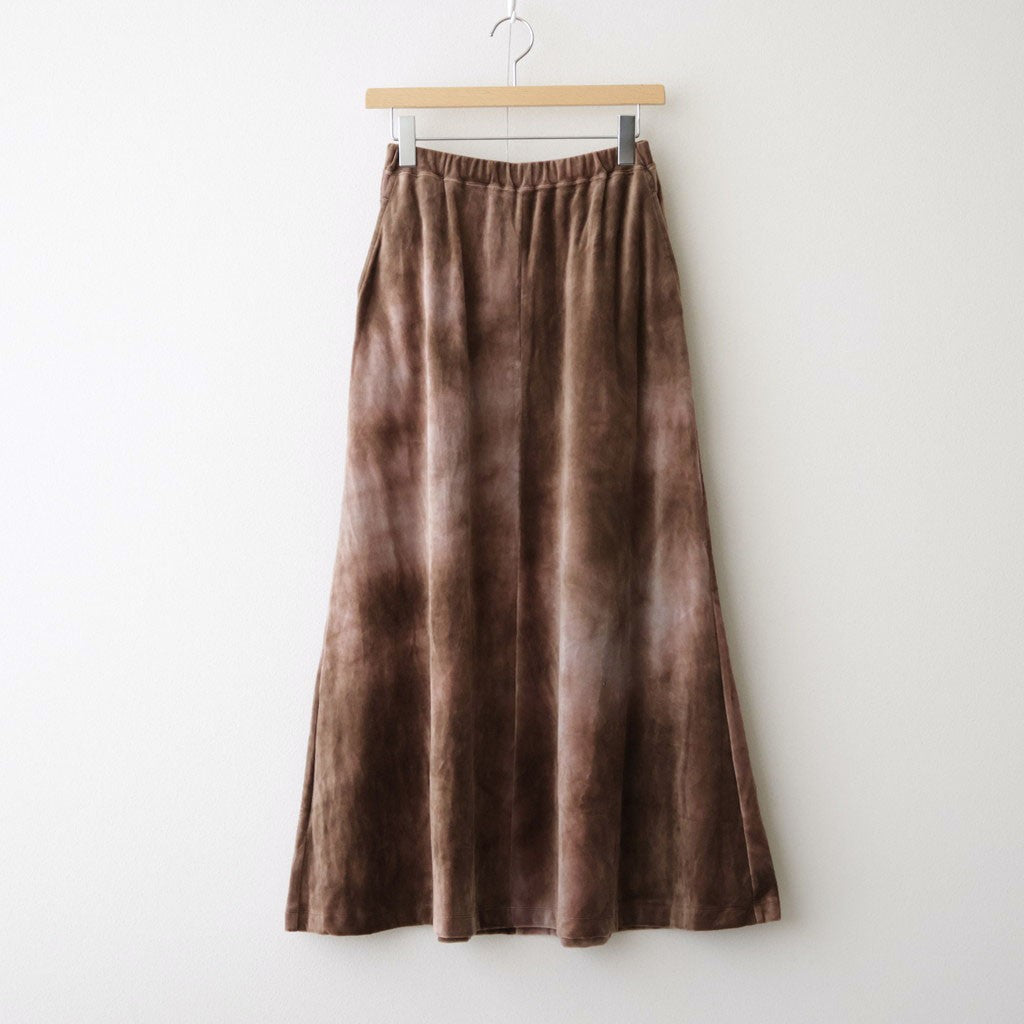 tie-dyed cotton velour flared skirt #cocoa brown × gray [WXFL-UW117]