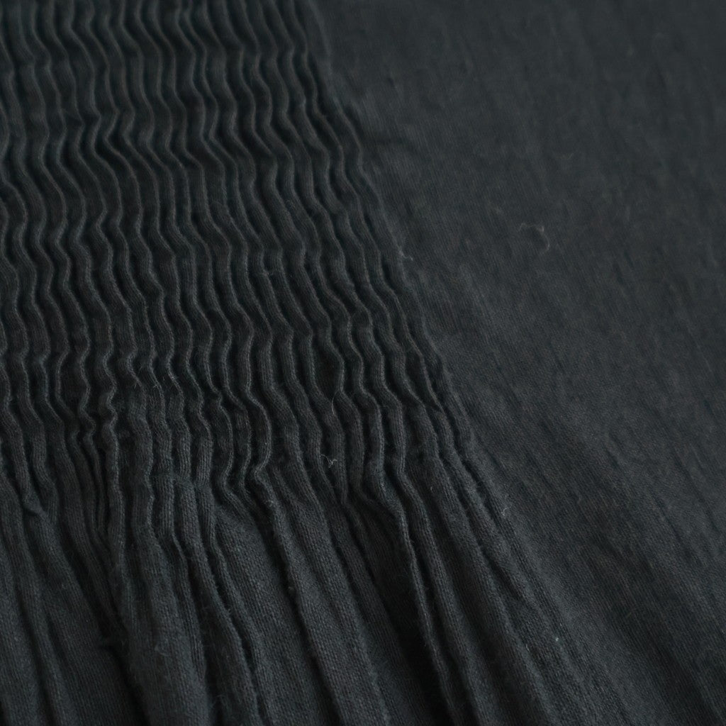 60s AUTOLOOM LINEN/COTTON PLAIN OVERDYE BACK OPENING CREW-NECK SHIRTS DRESS WITH MINI PINTUCK #9900 BLACK [INMDS26011D]