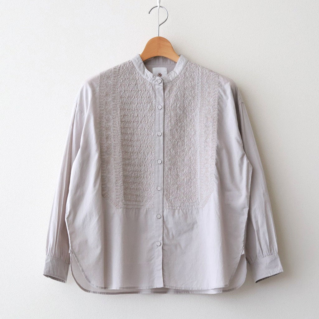 60s ORGANIC CAMBRIC WITH EMB BANDED COLLAR EMB SHIRT #9200 LT GREY [NMDS26221]