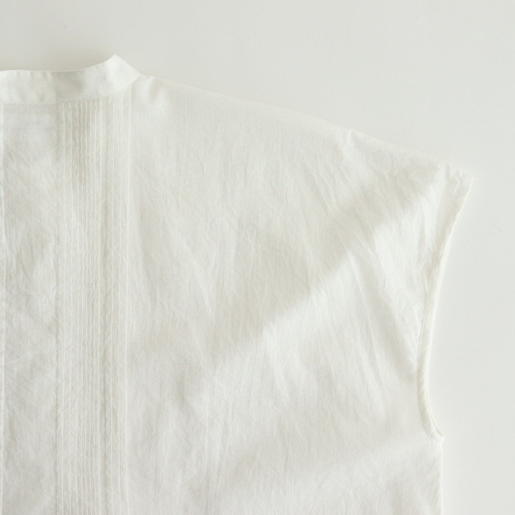 80s COTTON VOILE PLAIN BANDED COLLAR FRENCH/SL PINTUCK SHIRT #9100 OFF WHITE [NSL25042]