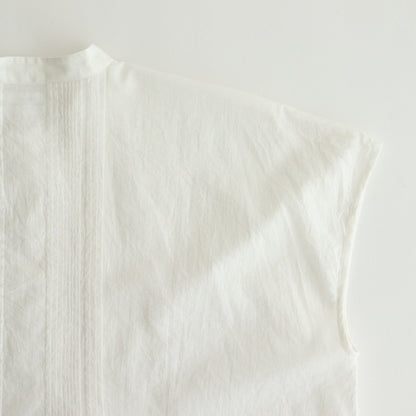 80s COTTON VOILE PLAIN BANDED COLLAR FRENCH/SL PINTUCK SHIRT #9100 OFF WHITE [NSL25042]