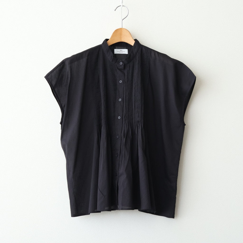 80s COTTON VOILE PLAIN BANDED COLLAR FRENCH/SL PINTUCK SHIRT #9900 BLACK [NSL26022]