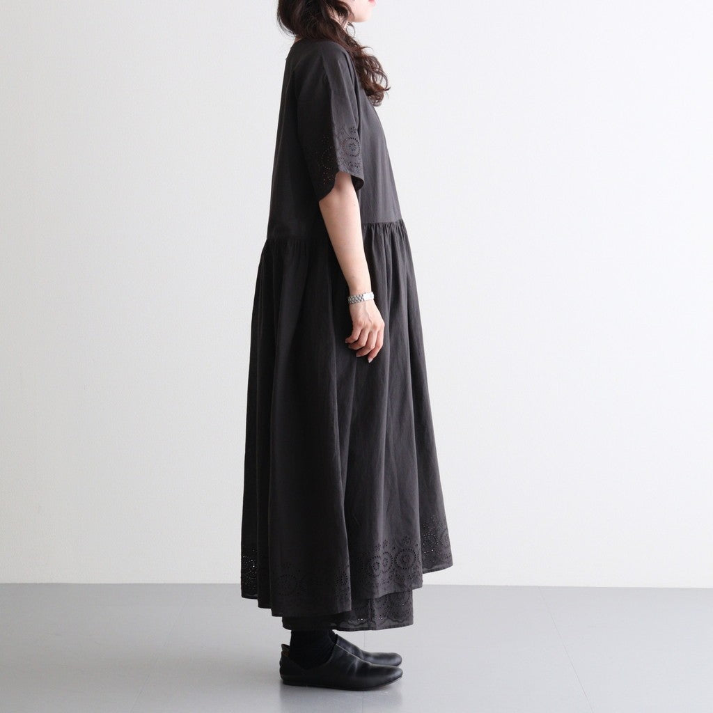 80s VOILE PLAIN WITH CUT WORK LACE CREW NECK PULLOVER DRESS #9900 BLACK [INSL26343]