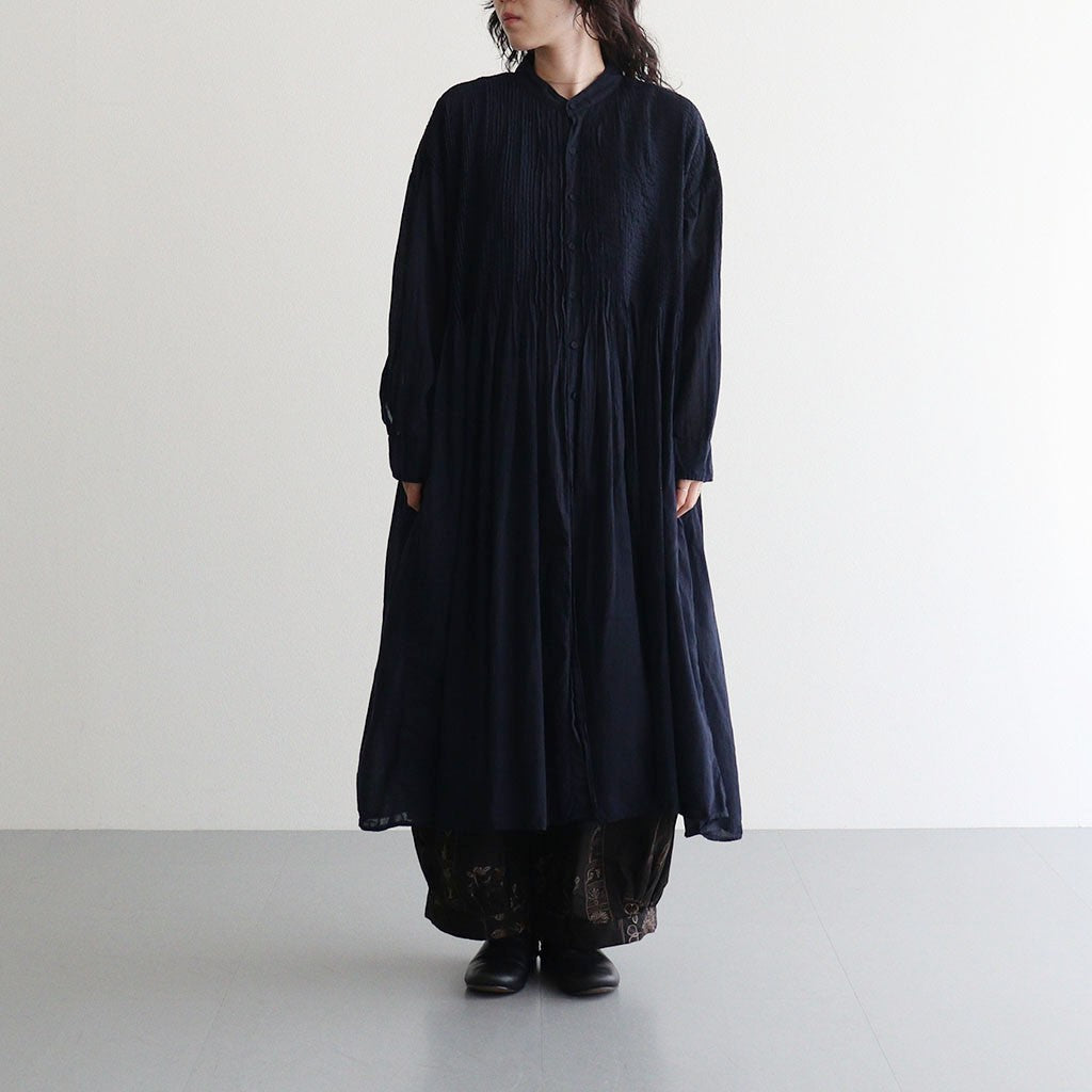 80s ORGANIC VOILE STRIPE (OVERDYE) BANDED SHIRT DRESS WITH MINI PINTUCK #3960 MARINE [NMDS26514D]