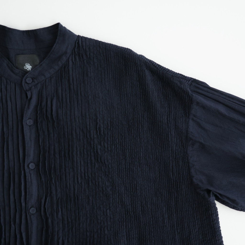 80s ORGANIC VOILE STRIPE (OVERDYE) BANDED SHIRT DRESS WITH MINI PINTUCK #3960 MARINE [NMDS26514D]