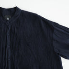 80s ORGANIC VOILE STRIPE (OVERDYE) BANDED SHIRT DRESS WITH MINI PINTUCK #3960 MARINE [NMDS26514D]