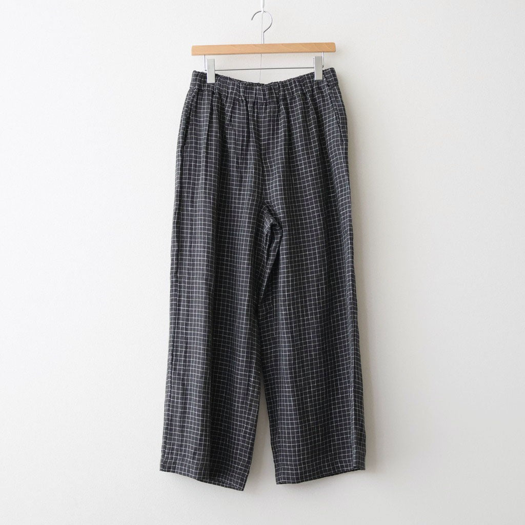 80s POWER LOOM LINEN CHECK WIDE PANTS #9890 OFF BLACK x WHITE CHECK [NMDS26285]