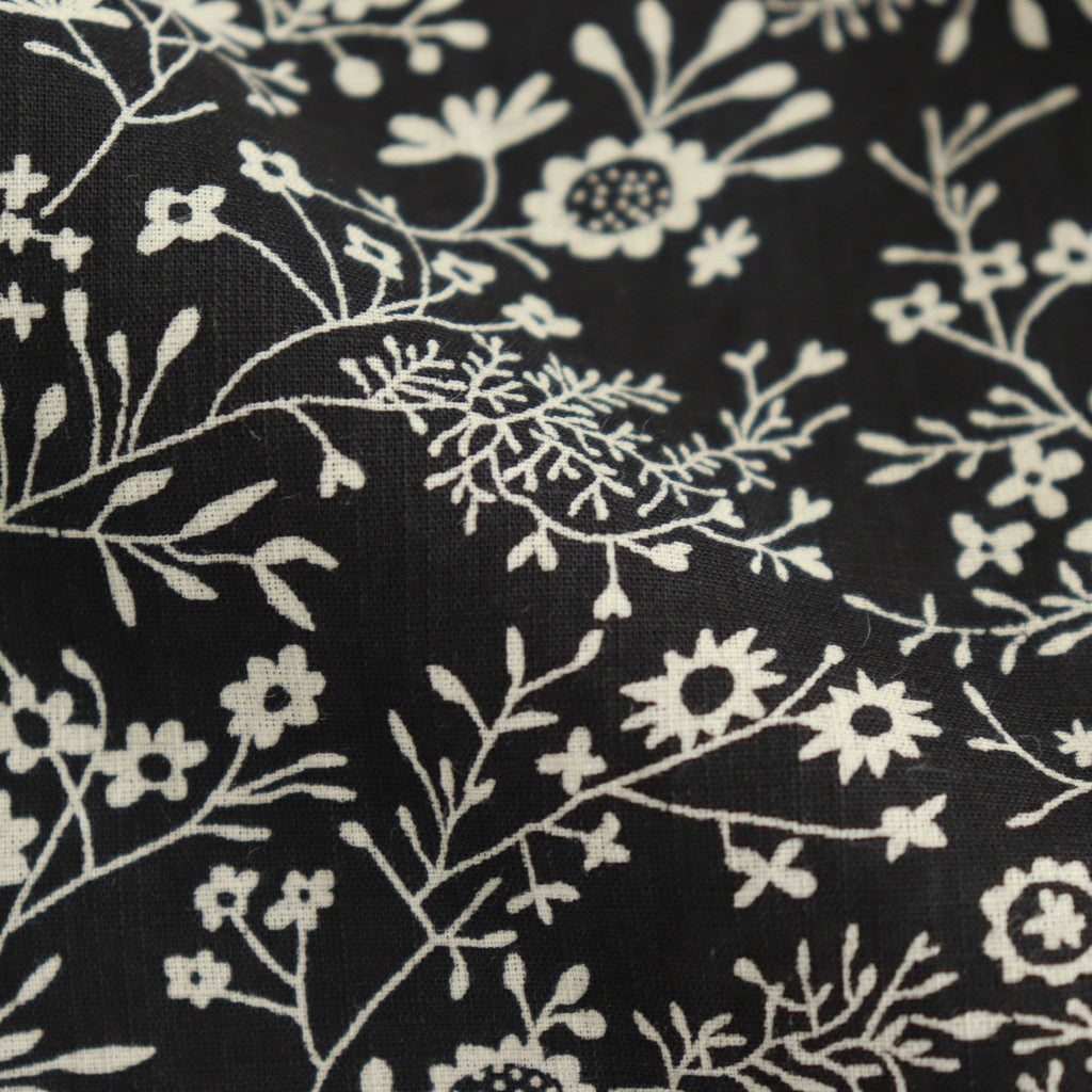 COTTON SLUB SMALL FLOWER PRINT GATHERED SKIRT #9982 BLK (BLACK x BEIGE PRINT) [NSL25574]