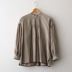 HANDWOVEN HEAVY COTTON PLAIN BACK OPENING STAND COLLAR SHIRT WITH MINI PINTUCK #8300 BEIGE/BLACK SELVAGE [INMDS25722]