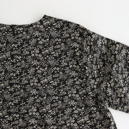 COTTON SLUB SMALL FLOWER PRINT BACK OPENING SMOCK #9982 BLK (BLACK x BEIGE PRINT) [NSL25572]