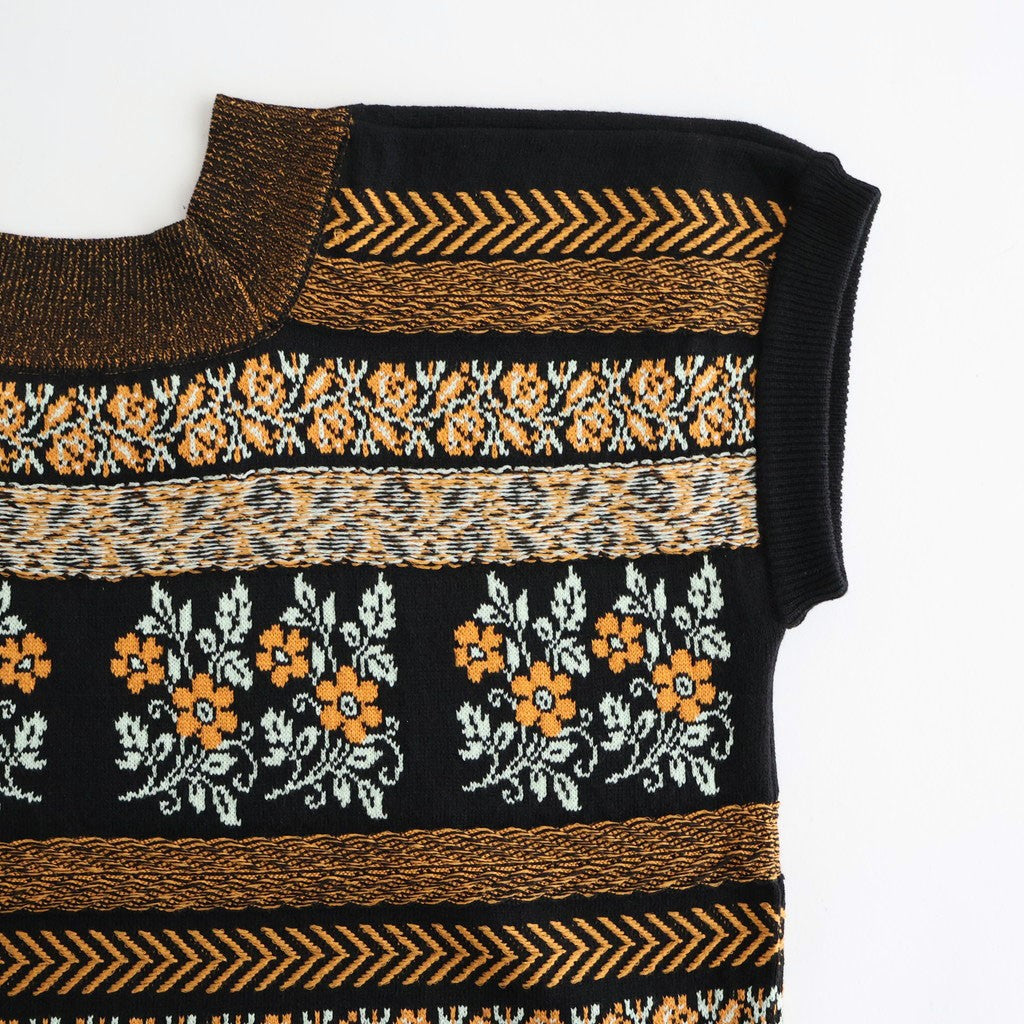 Flower Jacquard Knit Blouse #Black [261807]