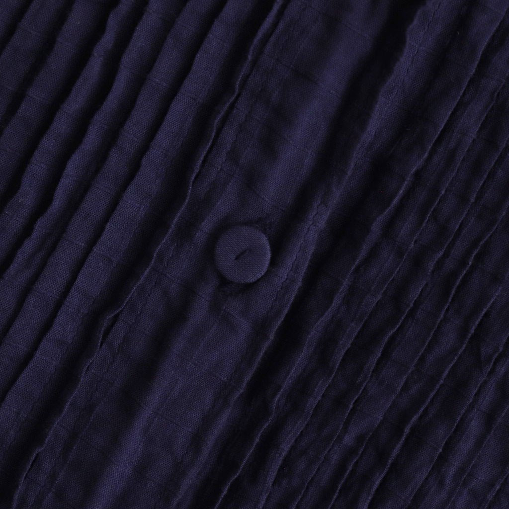 80s ORGANIC DOBIE CHECK(OVERDYE) BANDED COLLAR MAXI DRESS WITH PINTUCK #2813 D.PURPLE [NMDS25254D]