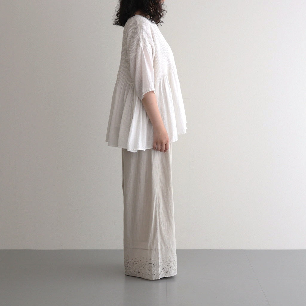 80s VOILE PLAIN WITH CUT WORK LACE EASY PANTS #8200 LT.BEIGE [INSL23224]