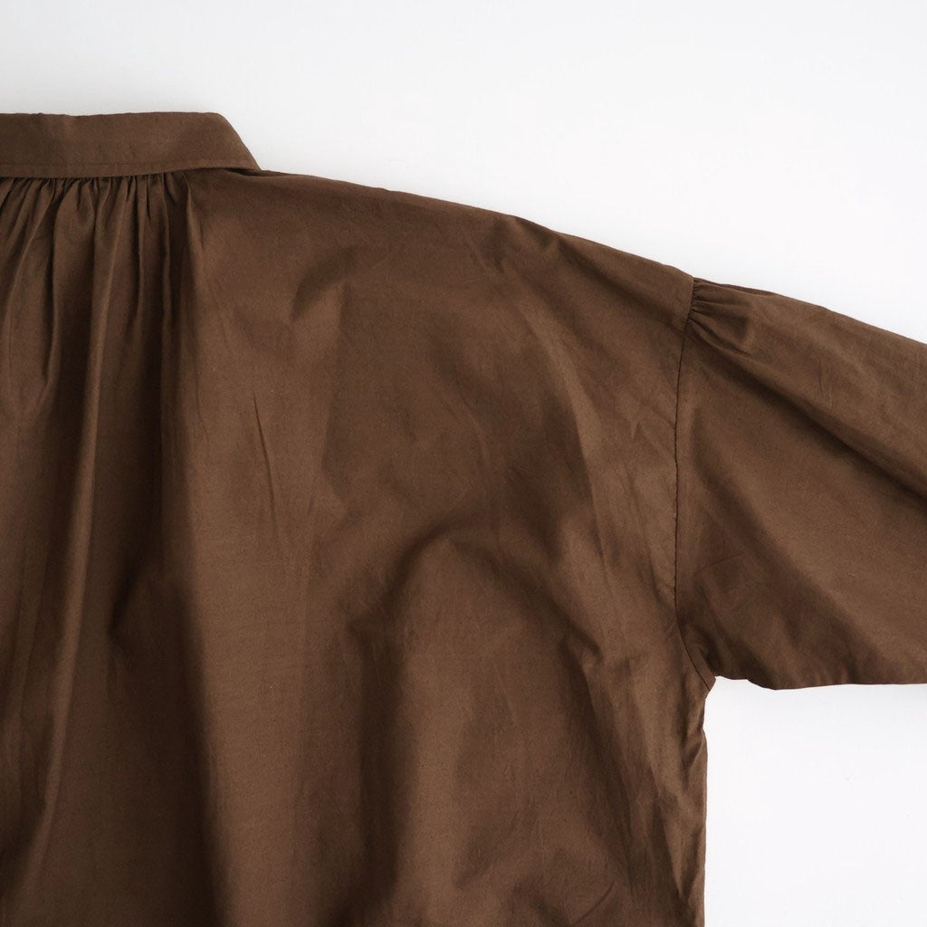 40s COTTON POPLIN PLAIN REGULAR COLLAR SHIRT WITH GATHER #8600 BROWN [NSL26522]