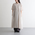 80s ORGANIC COTTON VOILE CREW-NECK HALF/SLEEVE DRESS WITH MINI PINTUCK #8200 BEIGE (MILKY BEIGE) [NMDS26243]