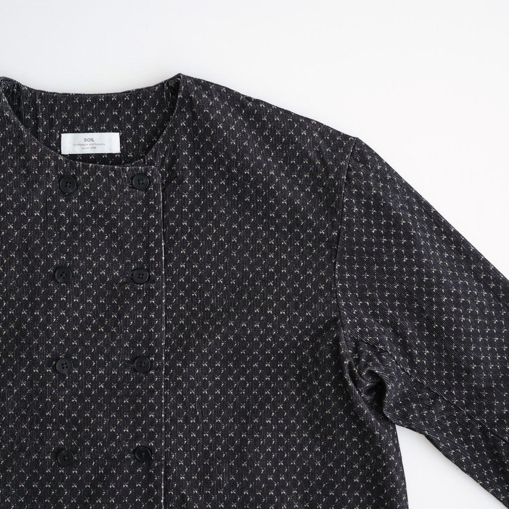MINI CORDUROY CROSSHATCH PRINT NO COLLAR DOUBLE JACKET #3991 NVY (NAVY/IVORY) [NSL26581]