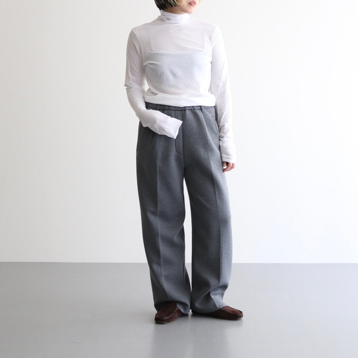 high twist cotton sheer jersey turtle-neck Tee #off white [WVFL-UW104]