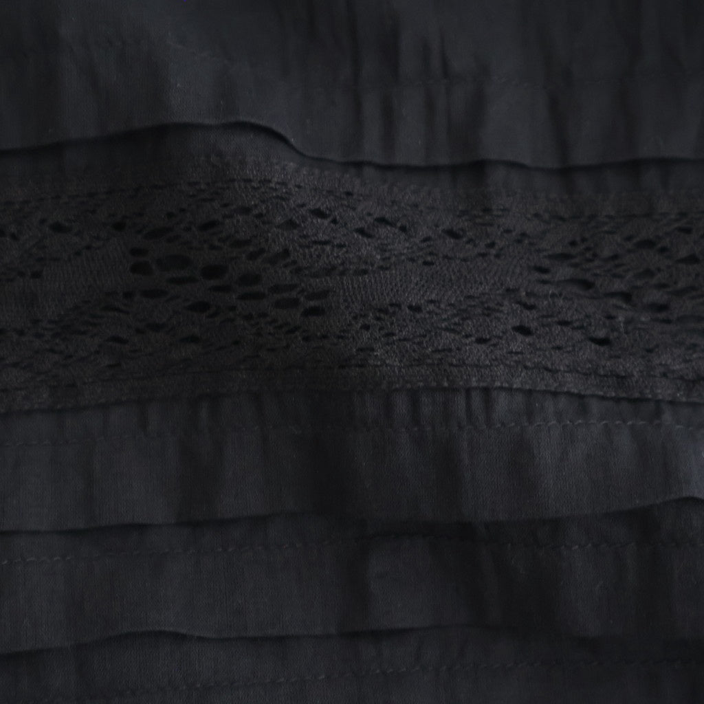 80s COTTON VOILE LACE GATHERED SKIRT #9900 BLACK [NSL26093]